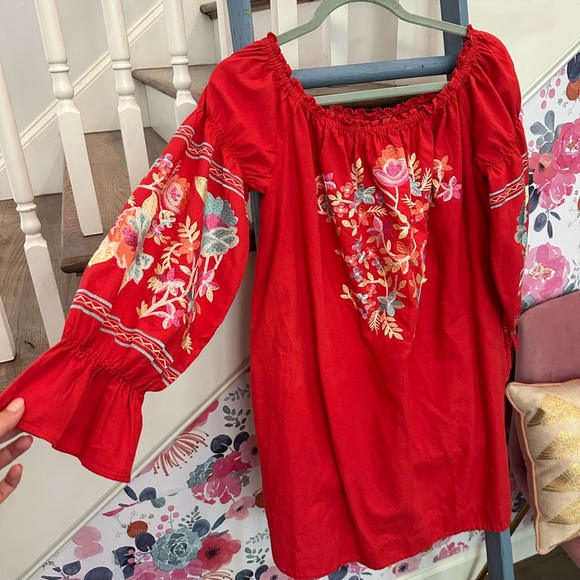 Free People Fleur Du Jour Embroidered Dress in Red - Picture 4 of 6